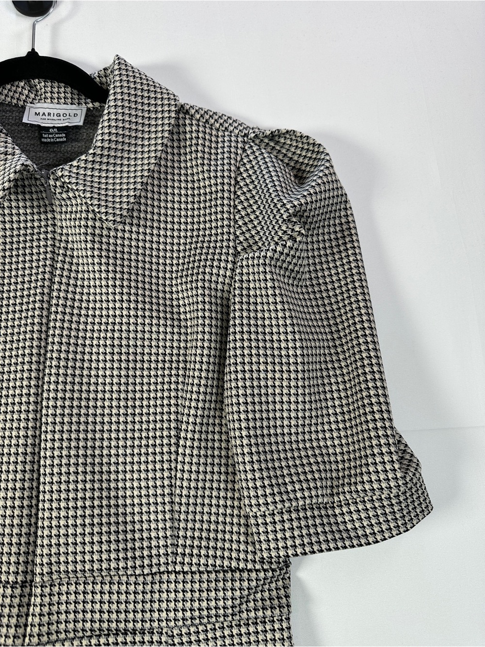 Marigold Houndstooth Puff Sleeve Tailored Mini Dress Cream Black Size L - Picture 4 of 10